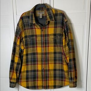 Duluth Trading Co Flapjack Yellow, Blue, Red, and Black Fleece Lined Plaid Shirt